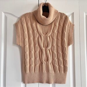 EUC Talbots tan turtleneck cap sleeve cable knit sweater S